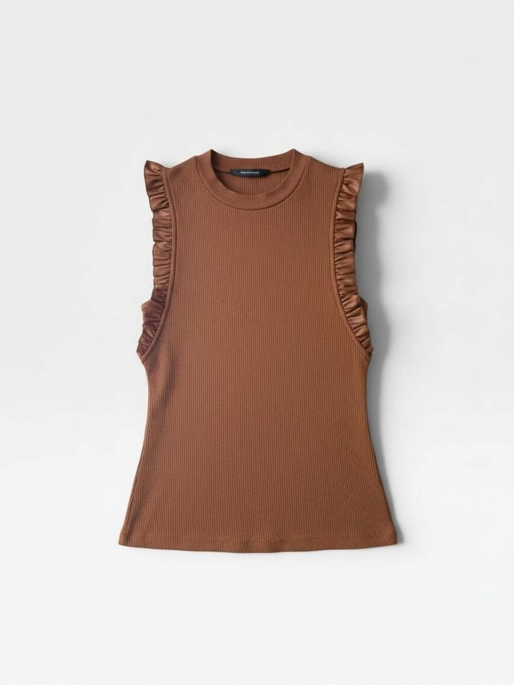 Sunday in Brooklyn Mock Neck Top Size M Brown Ruffle Sleeveless